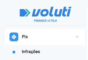 Interface da Voluti mostrando as opções de PIX > Infrações